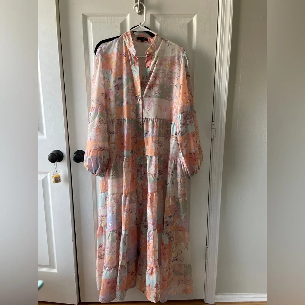 Beaulah style Floral Pastel Long Sleeve Maxi Dress - Picture 3 of 6